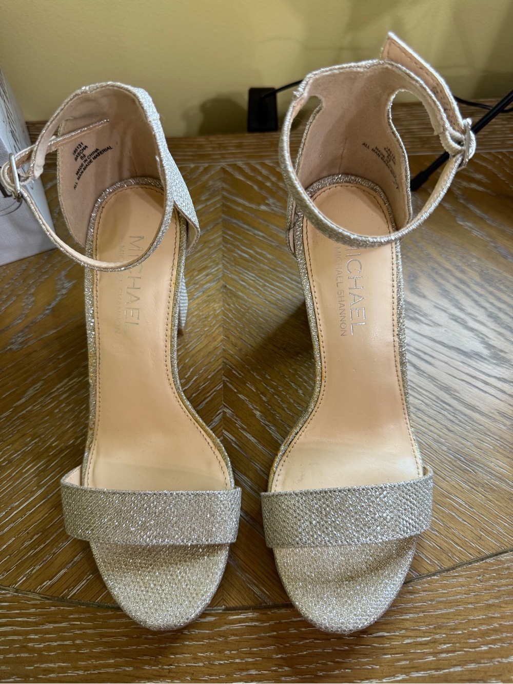 Michael Shannon Champagne Glitter Ankle-Strap Heels